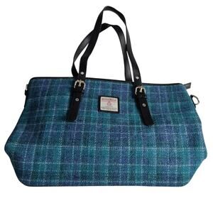 Harris Tweed Glen Appin Spey Pure Wool Blue Plaid Tote Shoulder Bag Hand Woven
